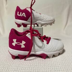 Under Armour Girls Pink & White Cleats – Size 11K – Excellent Condition